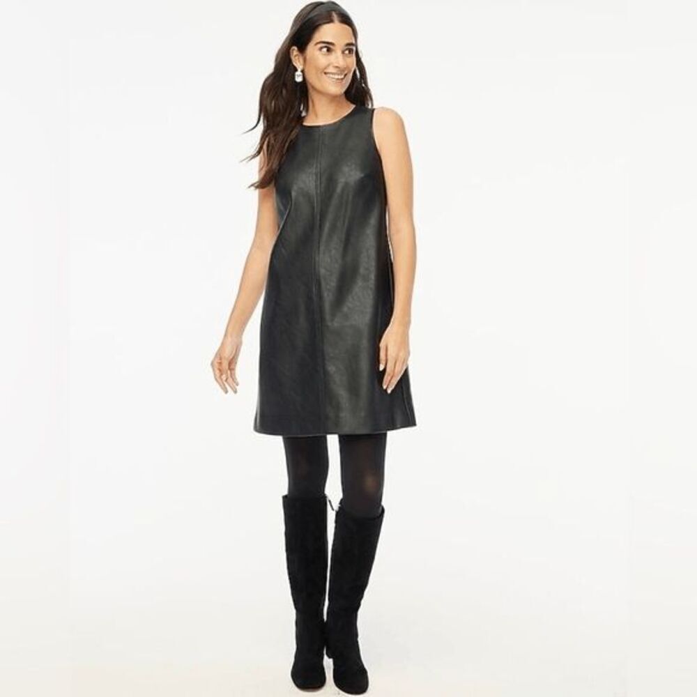 J.Crew Factory Black Faux Leather Shift Dress Size 12